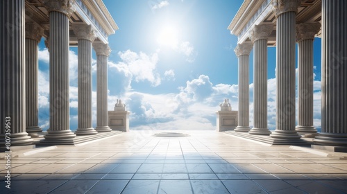 serene temple dedicated to Athena with towering columns and divine knowledge photo