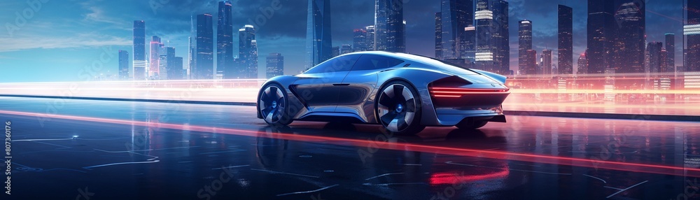 High-tech car on an urban road, interactive hologram displays surrounding, sharp focus on details High-tech car on an urban road, interactive hologram displays surrounding, sharp focus on details