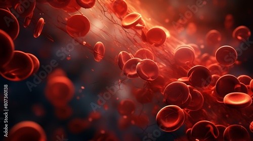 High-resolution image of blood cells in a vein, realistic textures, dynamic flow