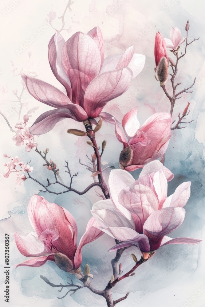 Beautiful pink flowers blooming on a branch, perfect for nature and botanical themes