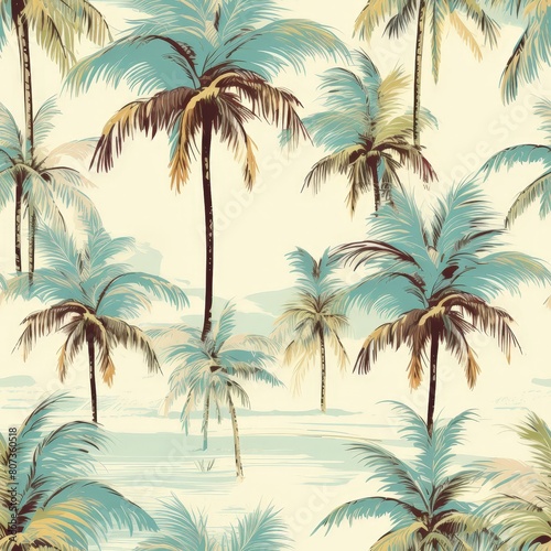 Seamless Vector Fabric with Palm Tree