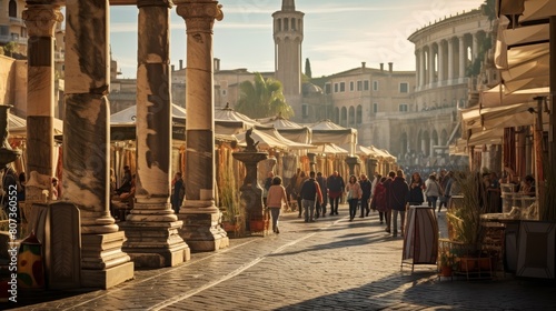 Roman marketplace bustles with activity photo