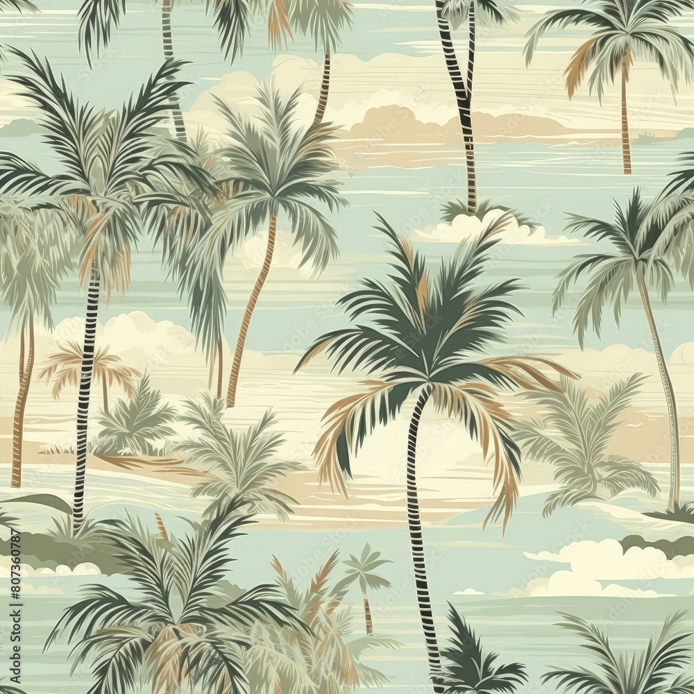 Seamless Fabric with Palm Tree Vista