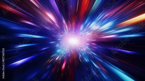 Vivid depiction of warp speed motion, with multiple dimensions blending, bright and surreal