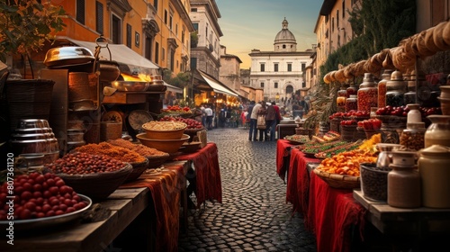 Roman street vendors display exotic goods from distant lands