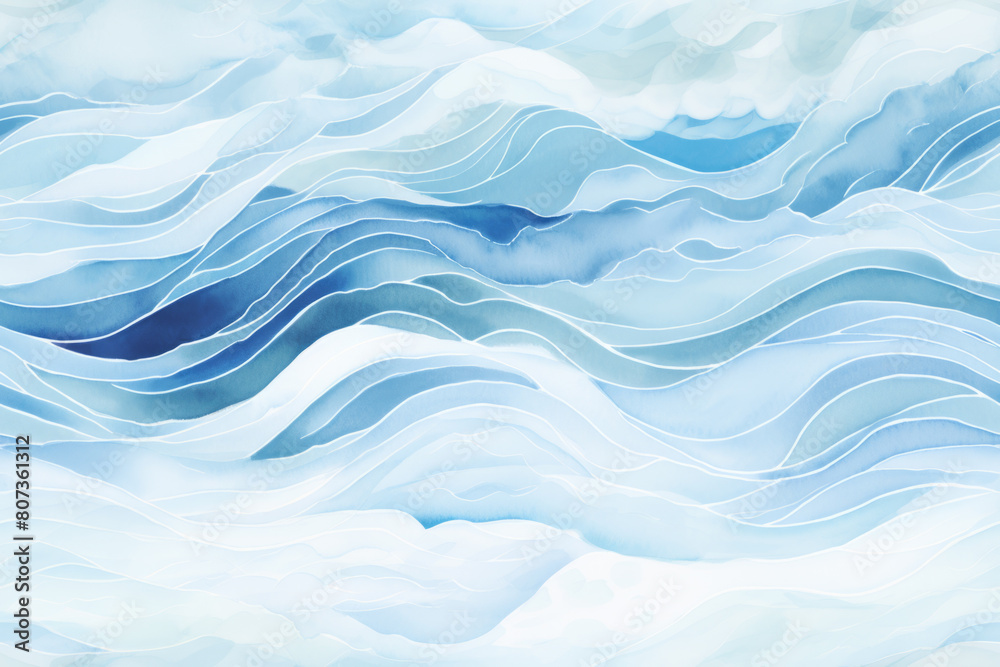Abstract Blue and White Water Wave Watercolor Painting Abstract Blue and White Water Wave Watercolor Painting