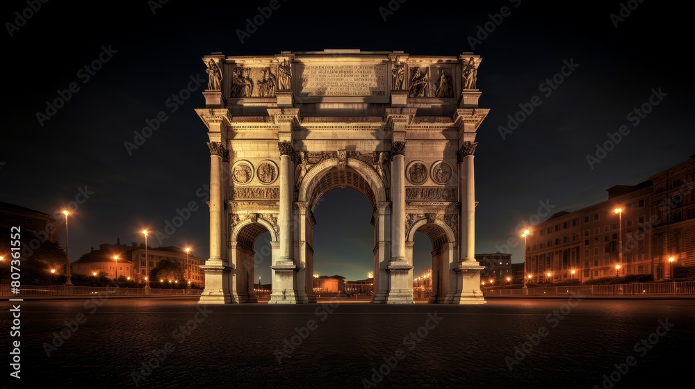Roman city's triumphal arch commemorates military campaigns and achievements Roman city's triumphal arch commemorates military campaigns and achievements