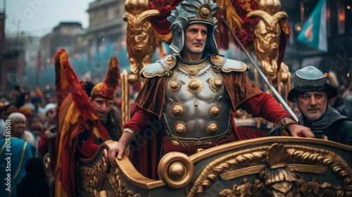Roman circus parade celebrates with floats chariots and performers photo