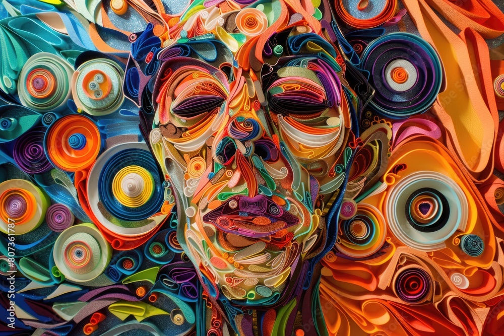 Fototapeta Close up of a person's face made out of colorful paper. Suitable for creative projects