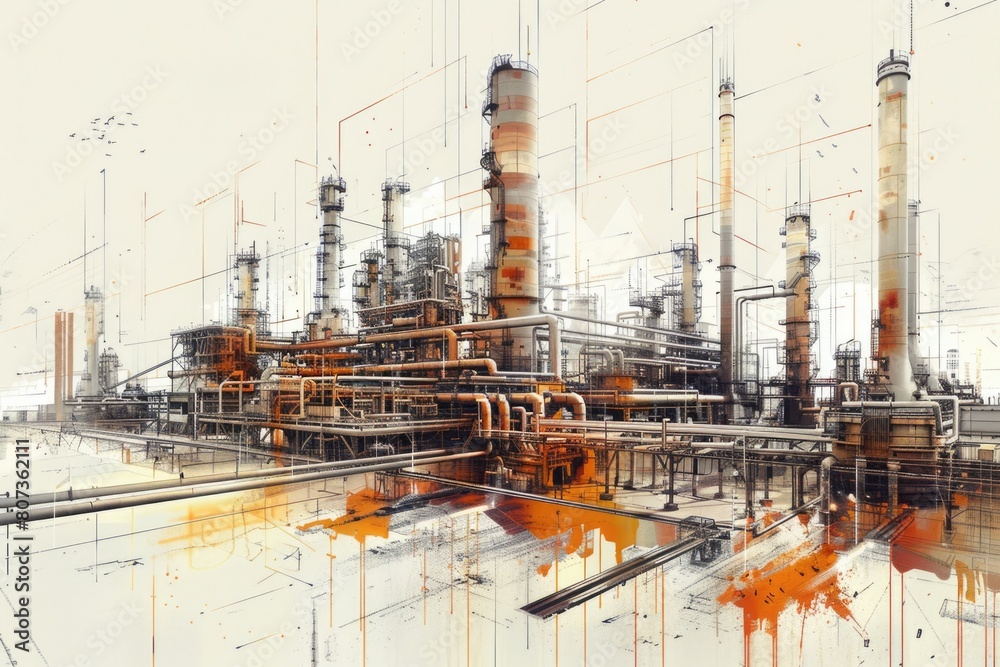 Illustration of a factory with numerous pipes. Suitable for industrial concepts Illustration of a factory with numerous pipes. Suitable for industrial concepts