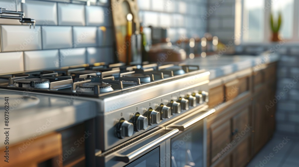 Modern Kitchen Interior with Sunlit Marble Countertop.
