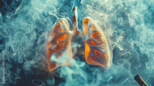 Lungs poisoned by cigarette smoke, nicotine addiction © PhotoHunter