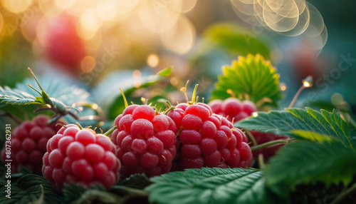 Wallpaper Mural Ripe raspberries. Close-up of raspberry branch. AI generated Torontodigital.ca