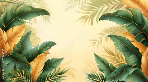 Modern background of tropical plants  leaf branches  palm leaves. Customized foliage design for banners  prints  decor  wall art  and decoration.