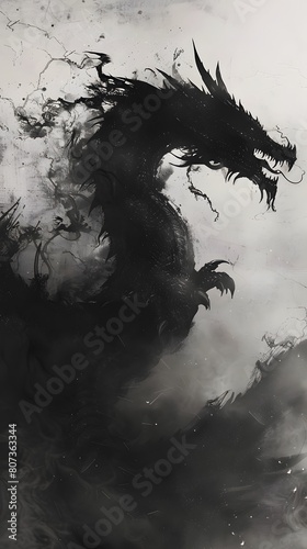 a black dragon drawn with ink