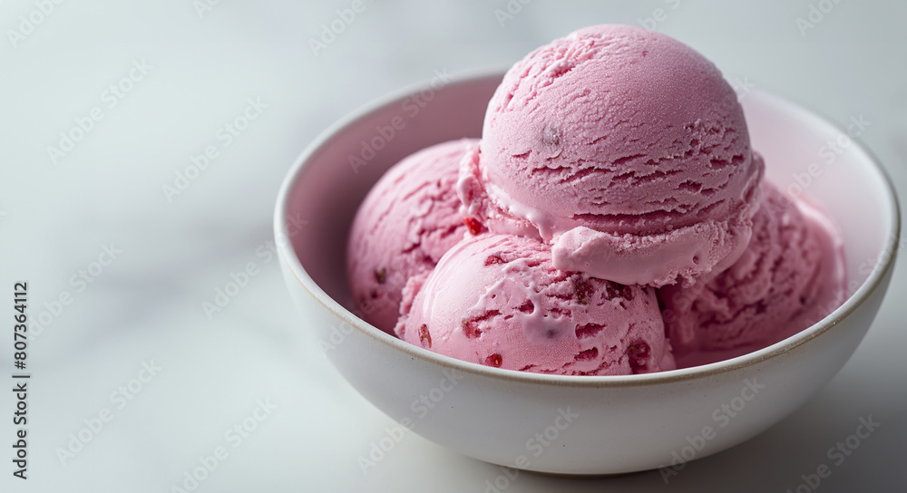 Pink Strawberry Ice Cream Scoops in Minimalist Setting Pink Strawberry Ice Cream Scoops in Minimalist Setting