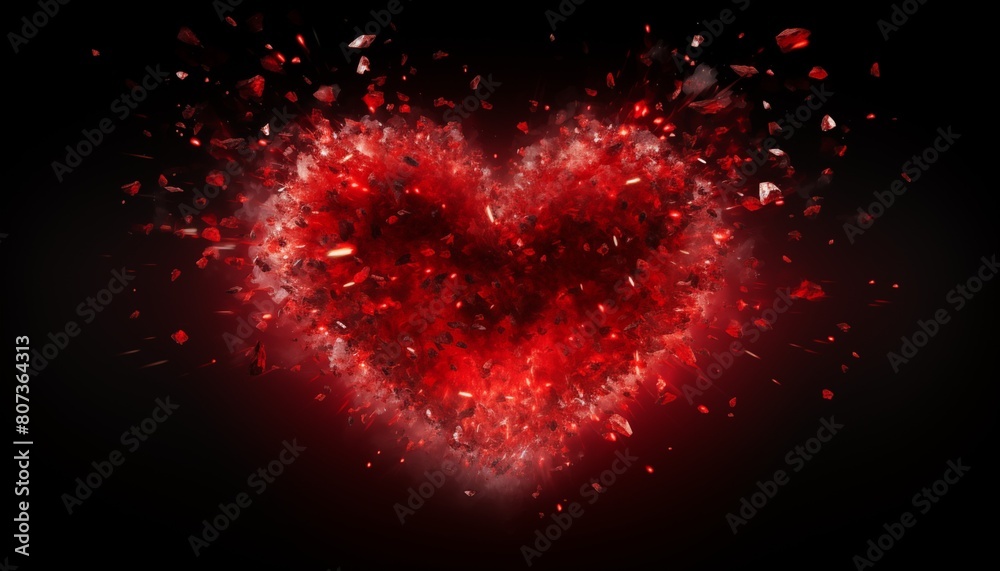 red burning heart in explosion red burning heart in explosion