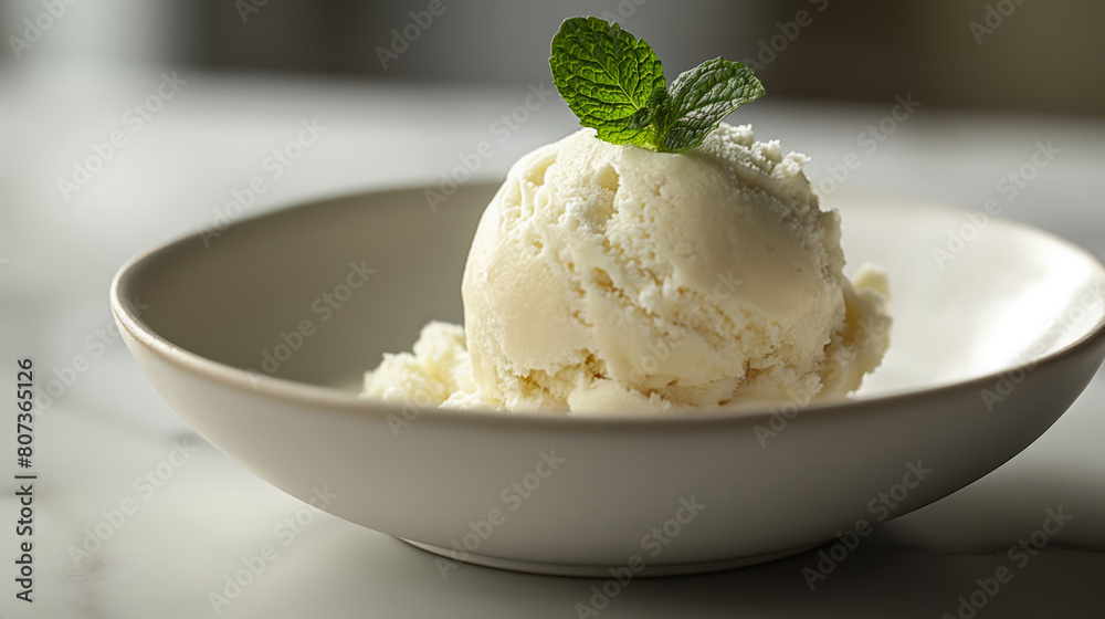 A Single Scoop Of Vanilla Ice Cream Elegantly Served In A Plain White Bowl A Single Scoop Of Vanilla Ice Cream Elegantly Served In A Plain White Bowl