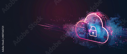 concept for cloud security services, stylized cloud icon integrated with a secure padlock symbol, representing data protection and cybersecurity in cloud computing environments, with empty copy space