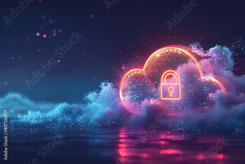 Wallpaper Mural concept for cloud security services, stylized cloud icon integrated with a secure padlock symbol, representing data protection and cybersecurity in cloud computing environments, with empty copy space Torontodigital.ca