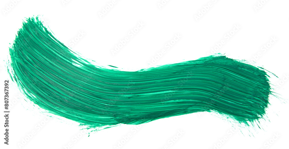 Bold and expressive green acrylic paint stroke isolated on a white background