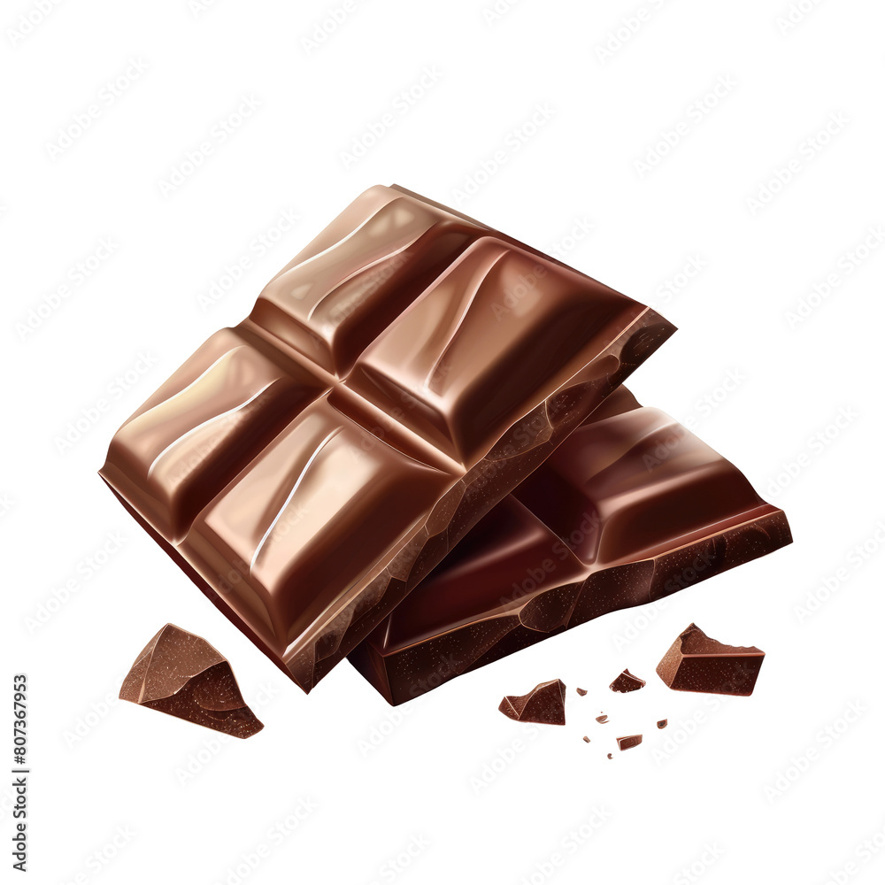 A piece of chocolate icon 3D render isolated on white, transparent background PNG A piece of chocolate icon 3D render isolated on white, transparent background PNG