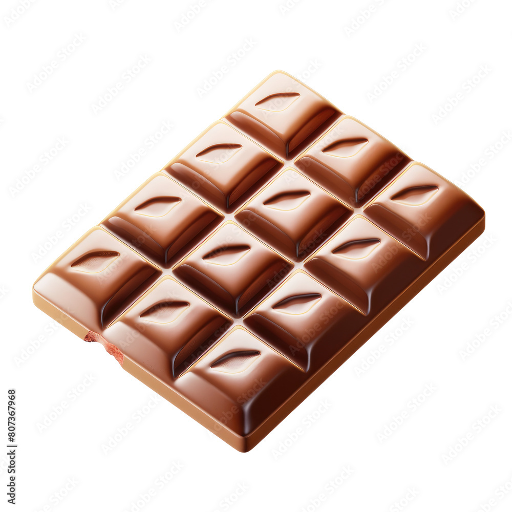 A piece of chocolate icon 3D render isolated on white, transparent background PNG A piece of chocolate icon 3D render isolated on white, transparent background PNG