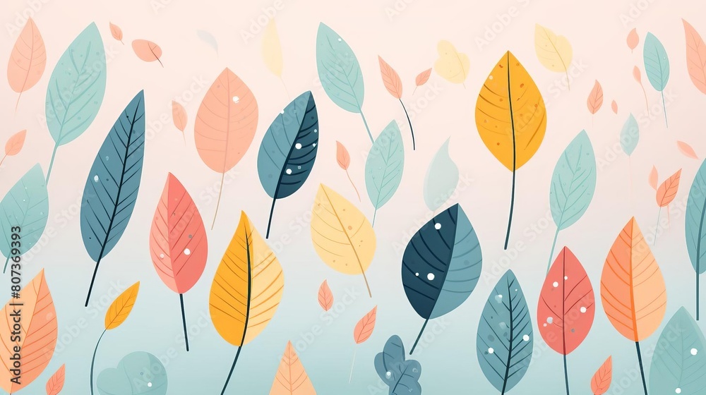A colorful drawing of leaves with a blue background A colorful drawing of leaves with a blue background