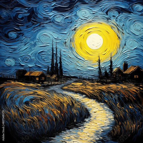 art abstract van Gogh style impressionist landscape illustration background material