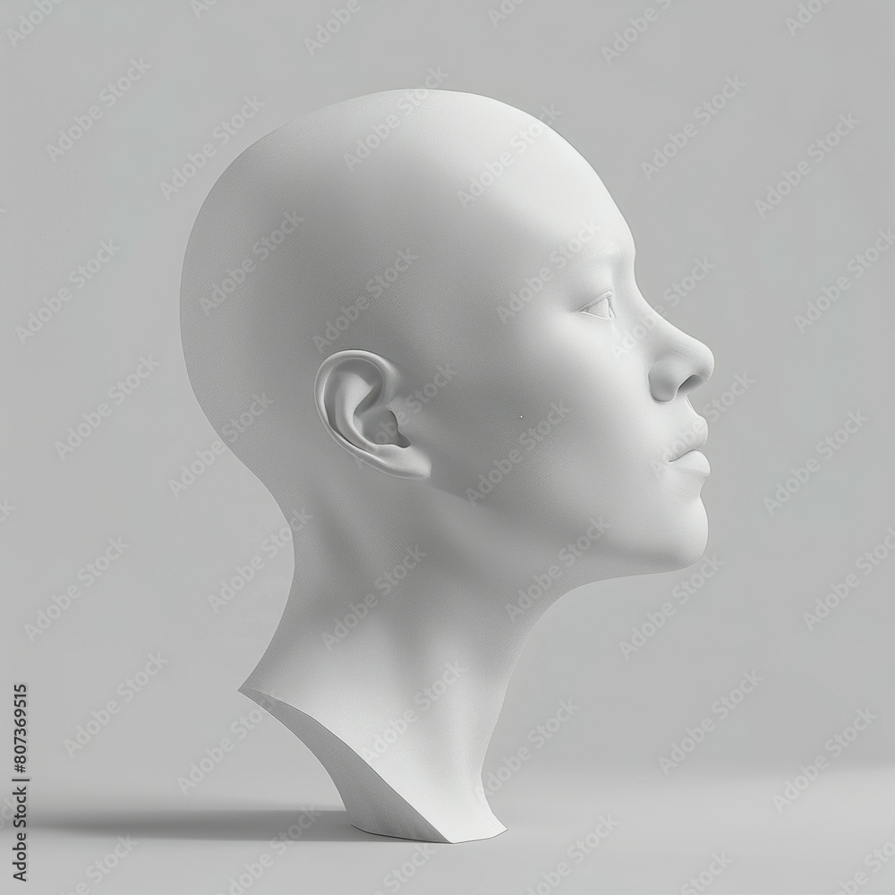 the plaster head of an antique girl stands on a pedestal on a white background the plaster head of an antique girl stands on a pedestal on a white background