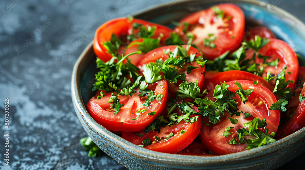 Bowl Filled With Sliced Tomatoes and Parsley