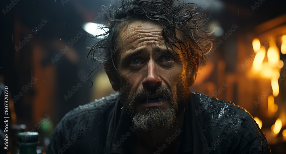 a man with a beard and wet hair a man with a beard and wet hair