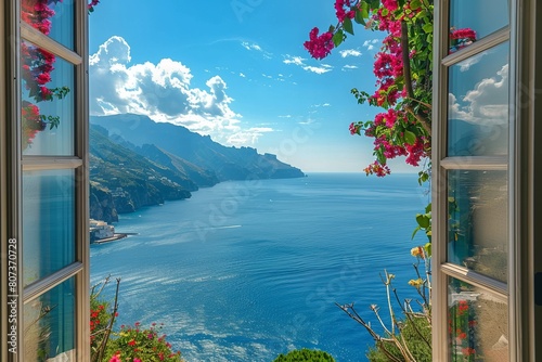 Scenic open window view of the Mediterranean Sea from a room, wanderlust, traveling, traveler  © GHArtwork