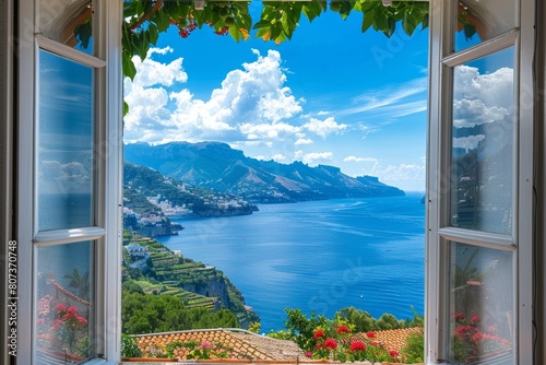 Scenic open window view of the Mediterranean Sea from a room  wanderlust  traveling  traveler 