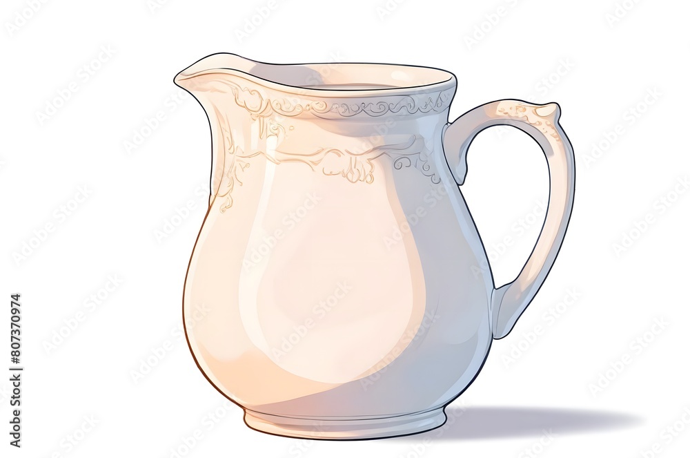 A white pitcher jug with a floral pattern on the bottom. J for jug. A white pitcher jug with a floral pattern on the bottom. J for jug.