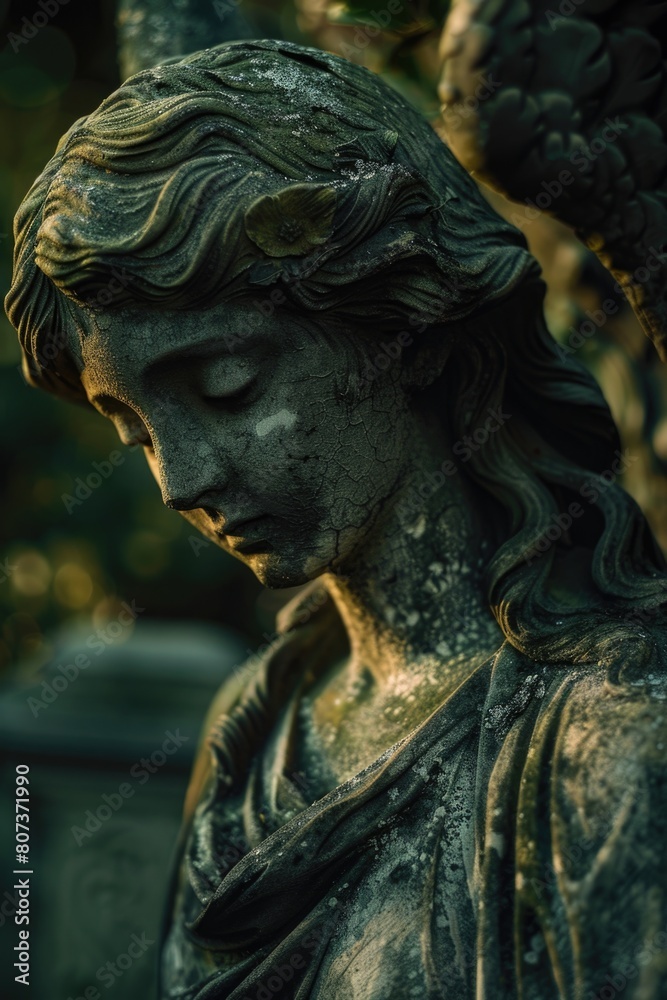 Detailed view of a woman statue, suitable for historical or artistic projects Detailed view of a woman statue, suitable for historical or artistic projects