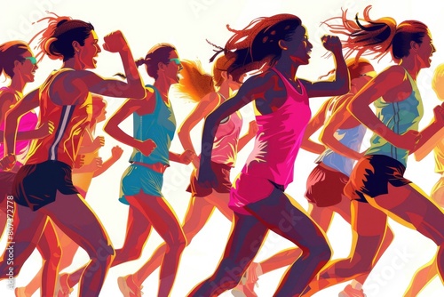 A group of women running on a beautiful beach. Perfect for fitness and lifestyle concepts