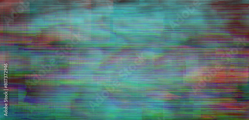 Background texture of retro CCTV or VHS video with multicolored noise.