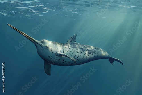 Majestic narwhal swimming in the ocean. Perfect for educational materials photo