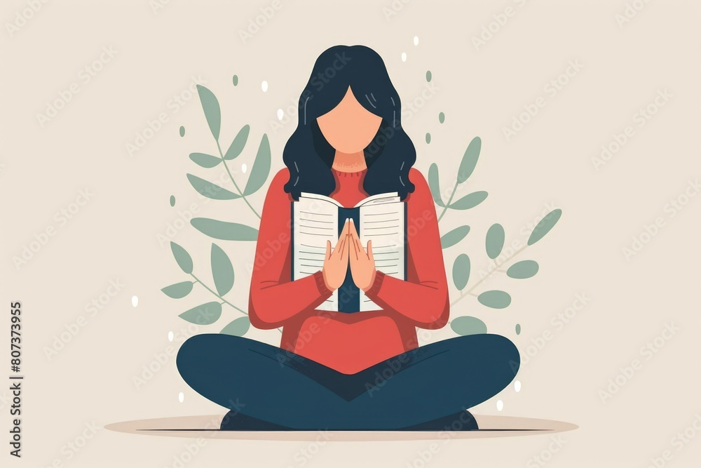 A woman sitting on the floor reading a book, suitable for educational or leisure concepts A woman sitting on the floor reading a book, suitable for educational or leisure concepts