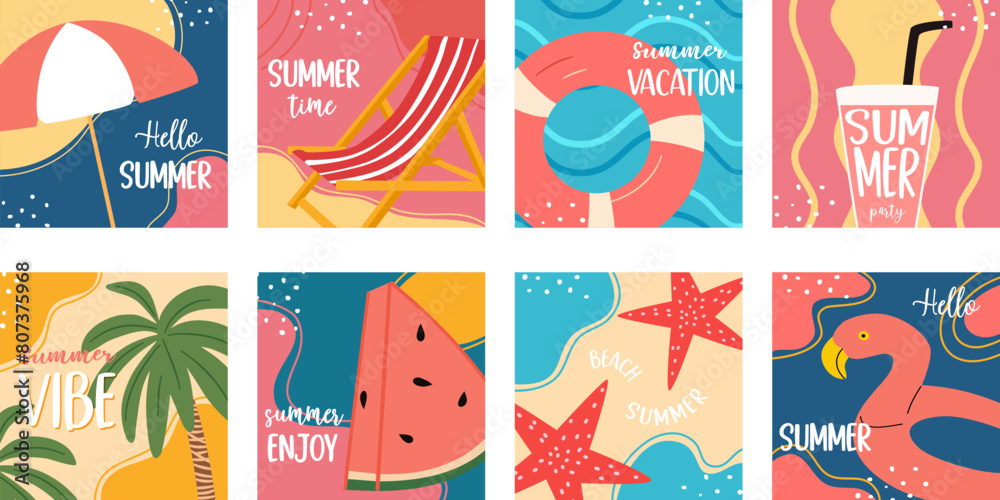 Set of abstract banner. Beach summer background, vacation poster.