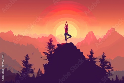 A person standing on top of a mountain with their arms raised. Suitable for inspirational and achievement concepts
