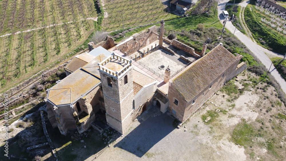 Aerial view of the monastery of Our Lady of Angels. Catalonia. Spain