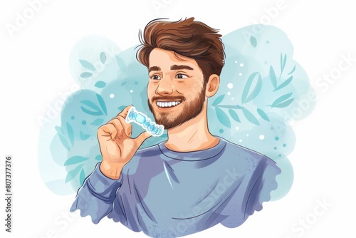 A man brushing his teeth with a toothbrush, suitable for dental care concept photo
