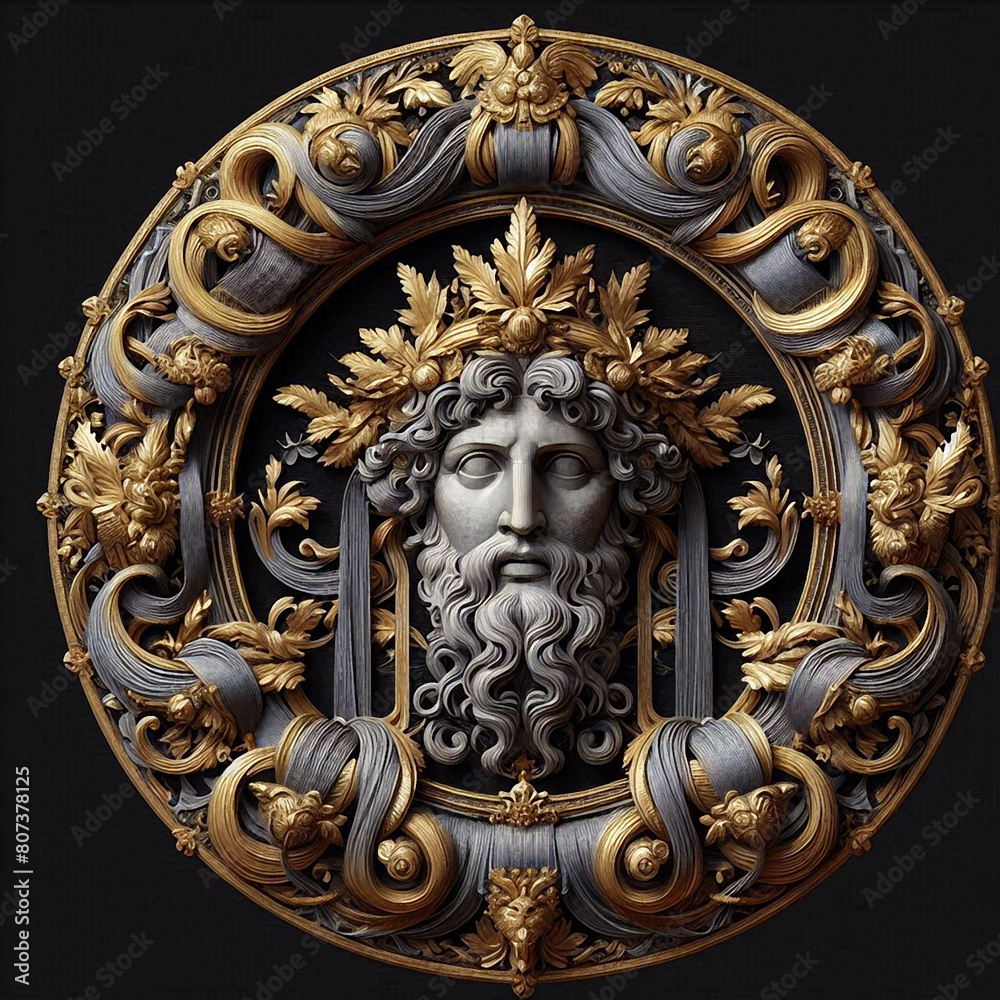 Round and embroidered ancient god reliefs Round and embroidered ancient god reliefs