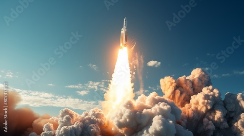 Dramatic Rocket Launch Piercing the Sky on a Mission to Space