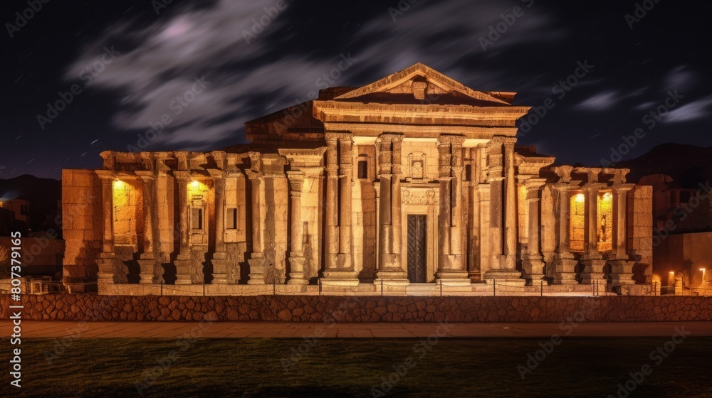 Fototapeta premium photo of old building at night. AI generated images