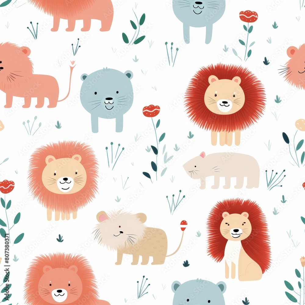 Seamless Pattern of Lions on White