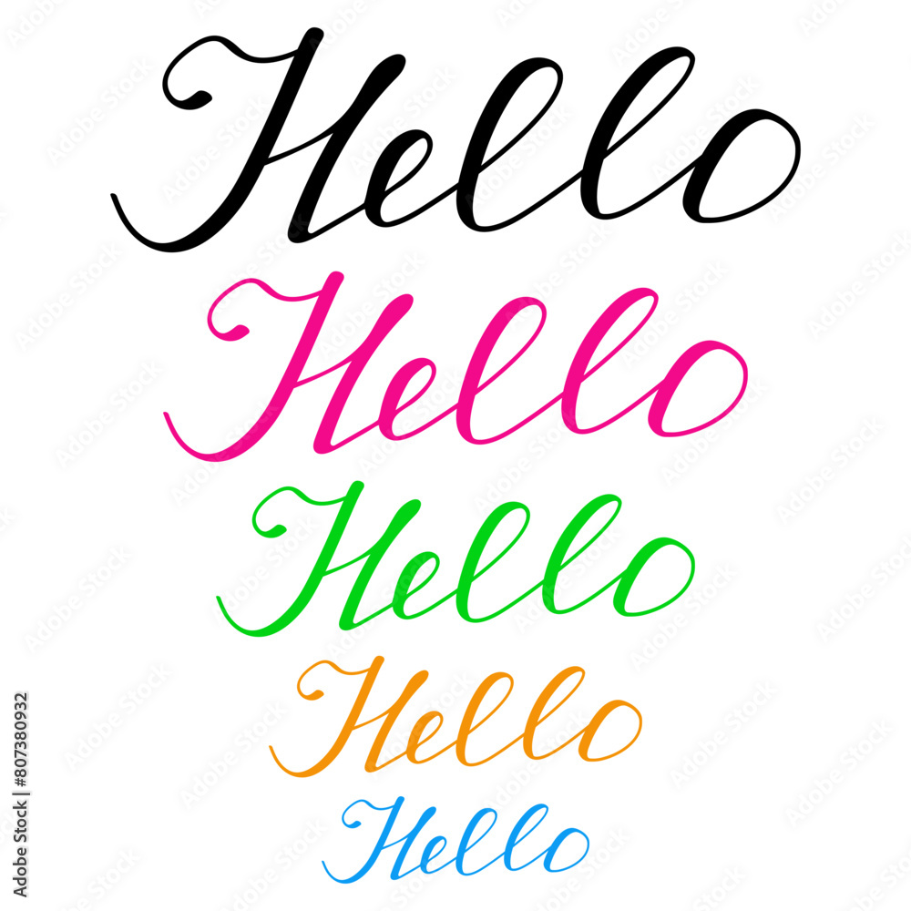 Lettering Hello, handwritten in different colors Lettering Hello, handwritten in different colors