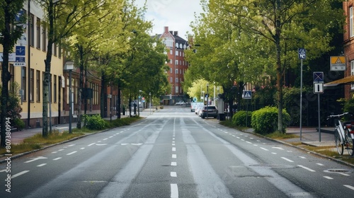 Empty asphalt street with separated bike lane in Sweden © Ahtesham